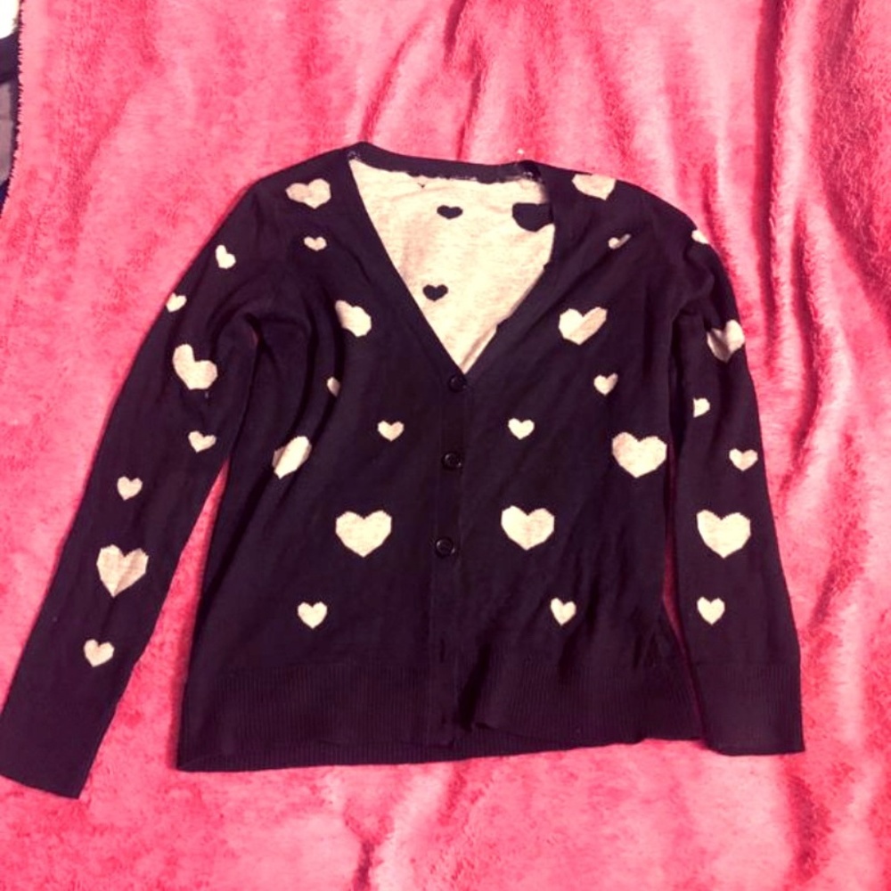Black and Grey Hearts Cardigan Sweater Medium